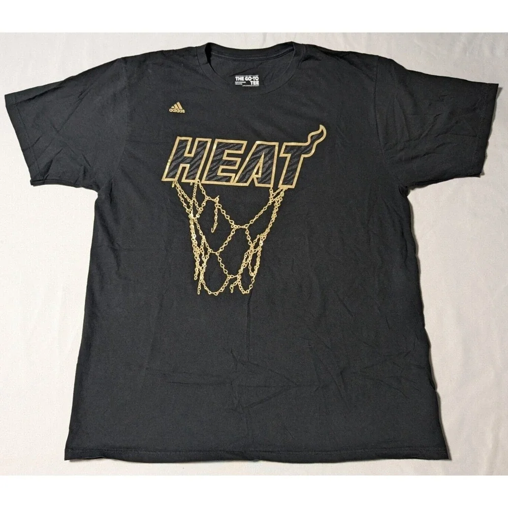 MIAMI‎ HEAT GOLDEN NET Men XL Black ADDISAS GO-TO TEE T-Shirt